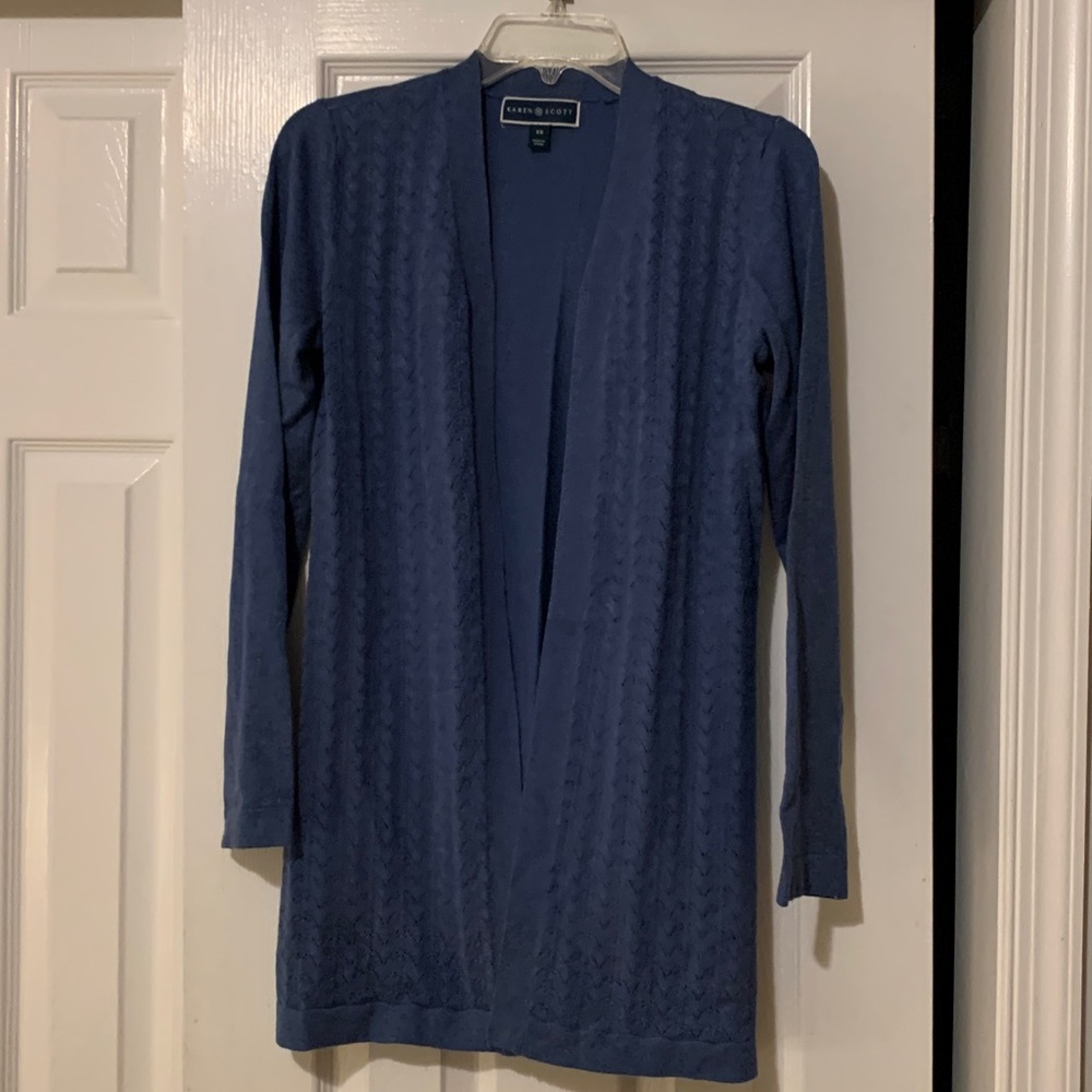 Karen Scott Navy Blue Open Knit Cable Cardigan size XS